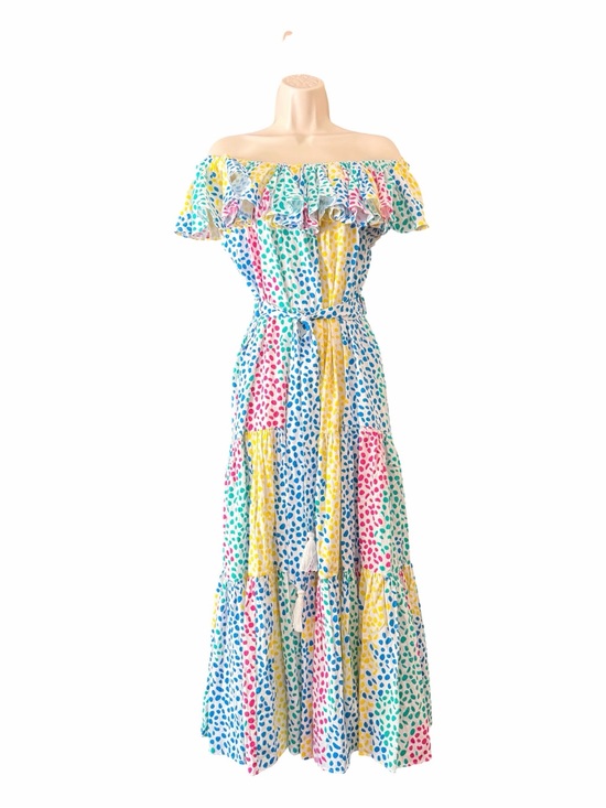 Paolita Dresses & Skirts - Paolita Off-Shoulder Maxi Dress in Blue, Yellow, Pink & Green Polka Dot Small